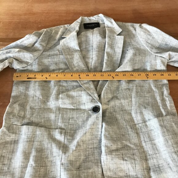 Lafayette 148 100% Linen Blazer Jacket Women 12 Gray Pocket Long Sleeve 17977 - Picture 6 of 10